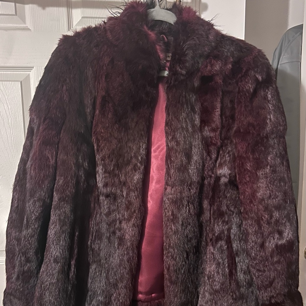 Women's Rabbit Fur Jacket - Burgundy